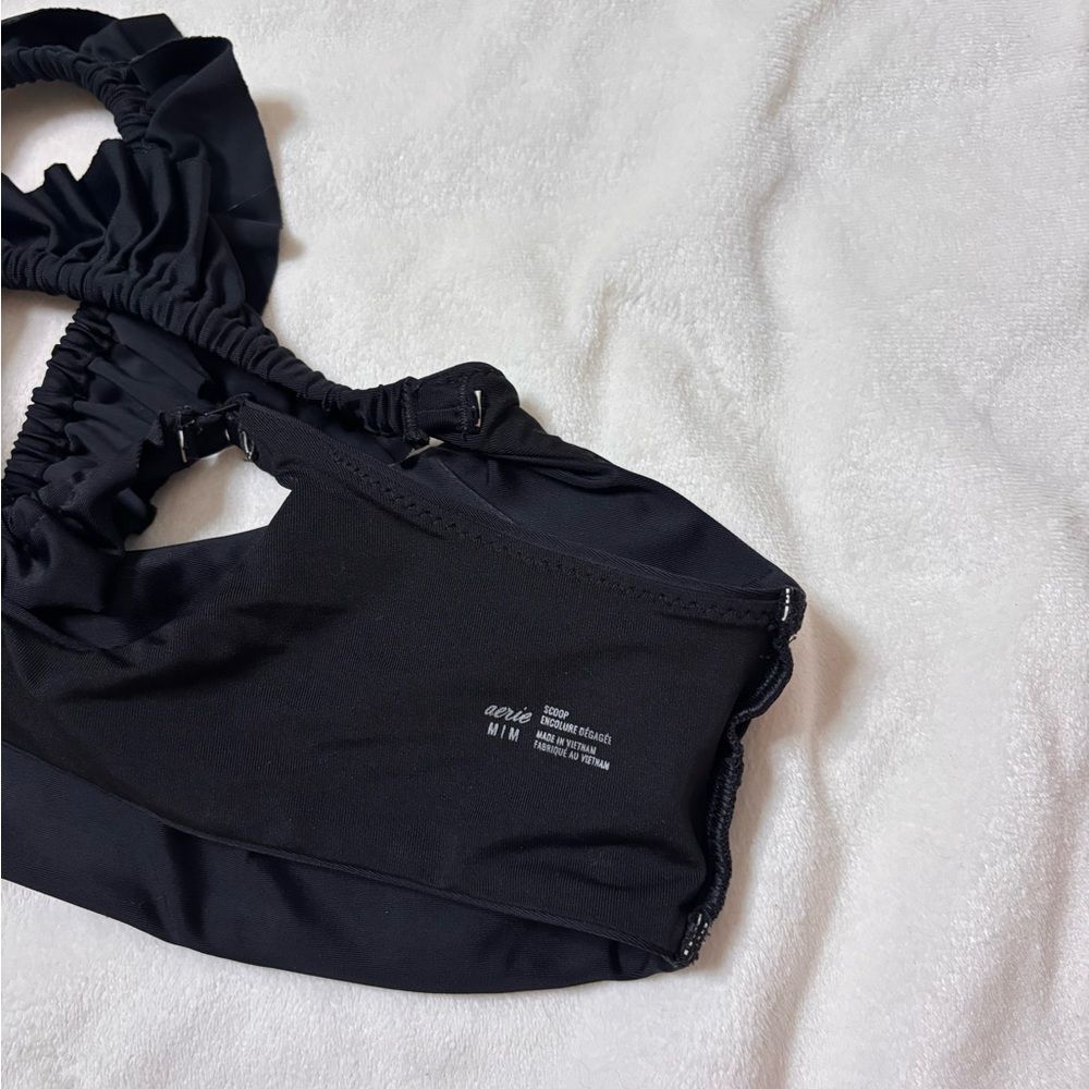 Black Ruffle Strap Swim Top - Picture 3 of 3